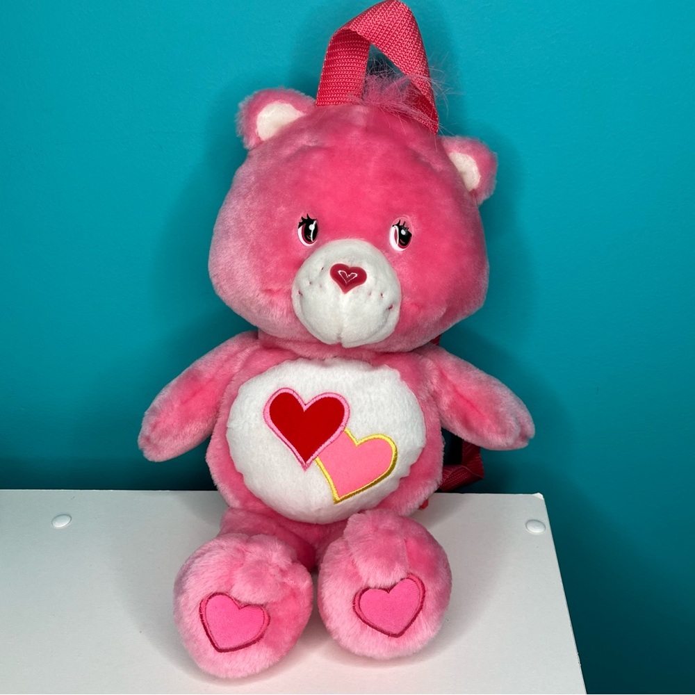 Care Bears Care A Lot Pink Heart Plush Backpack Vintage 2003 13" Stuffed Bear
